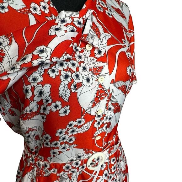 Vintage 60’s Floral Orange White Dress Size Medium 8 10 - Picture 6 of 17
